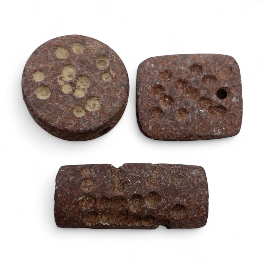 Ancient Phoenician Geometric Red Stone Bead Set, 3pcs, c. 8th-5th Century BCE, 35g: This rare set of three ancient Phoenician beads offers a vivid window into the ornamental and symbolic artistry of the maritime civilization that once flourished along the Levantine coast. Dating betw