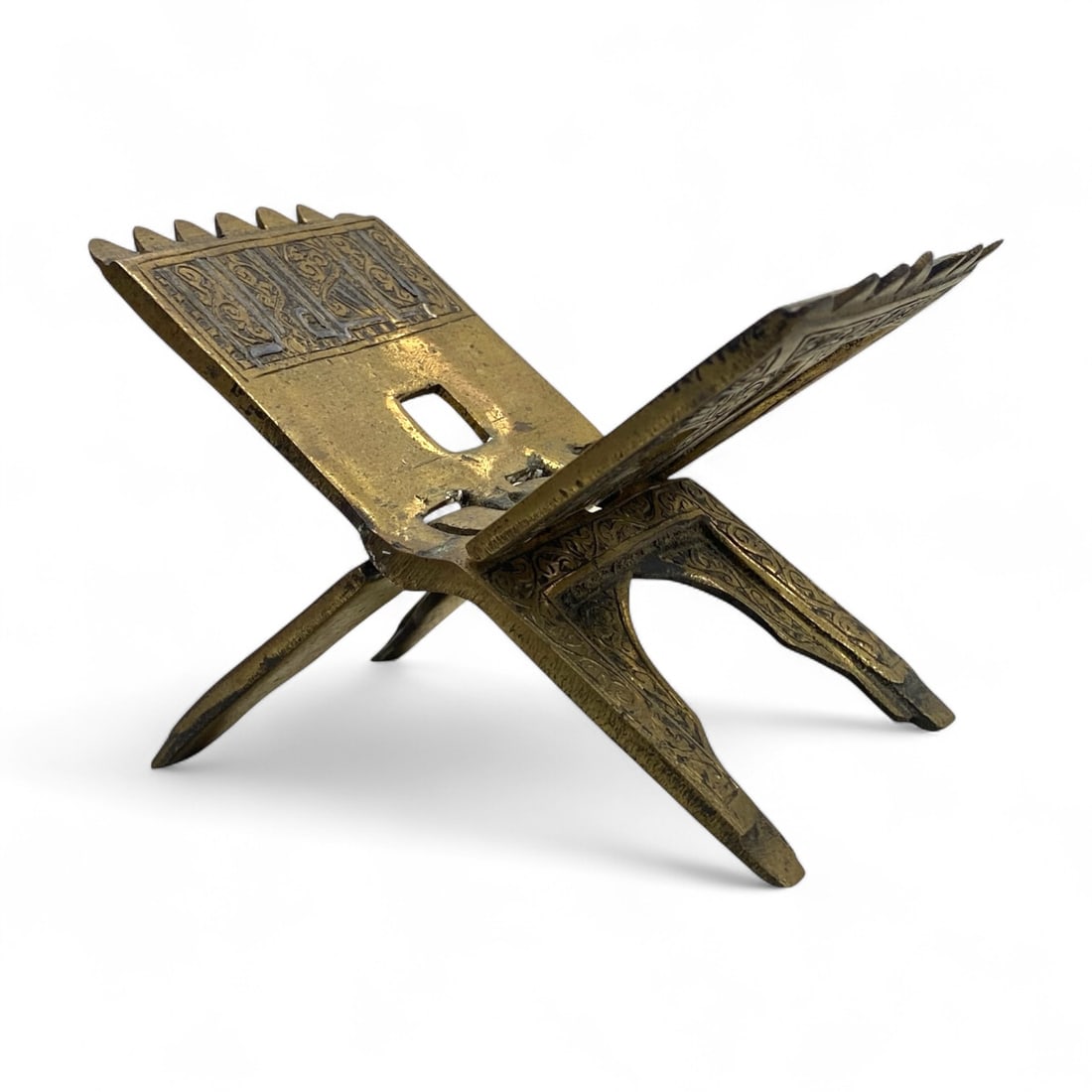 Ancient Medieval Islamic Brass Engraved Quran Stand (Rehal), c. 16th-18th Century CE, 338g (1 of 4)