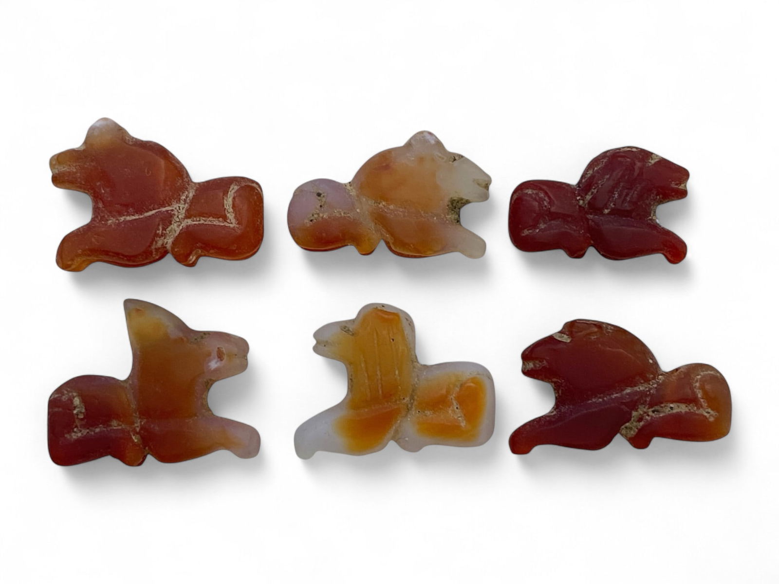 Ancient Medieval Near Eastern Lion-Form Carnelian Amulets, 6pcs, c. 9th-13th Century CE, 17g (1 of 2)