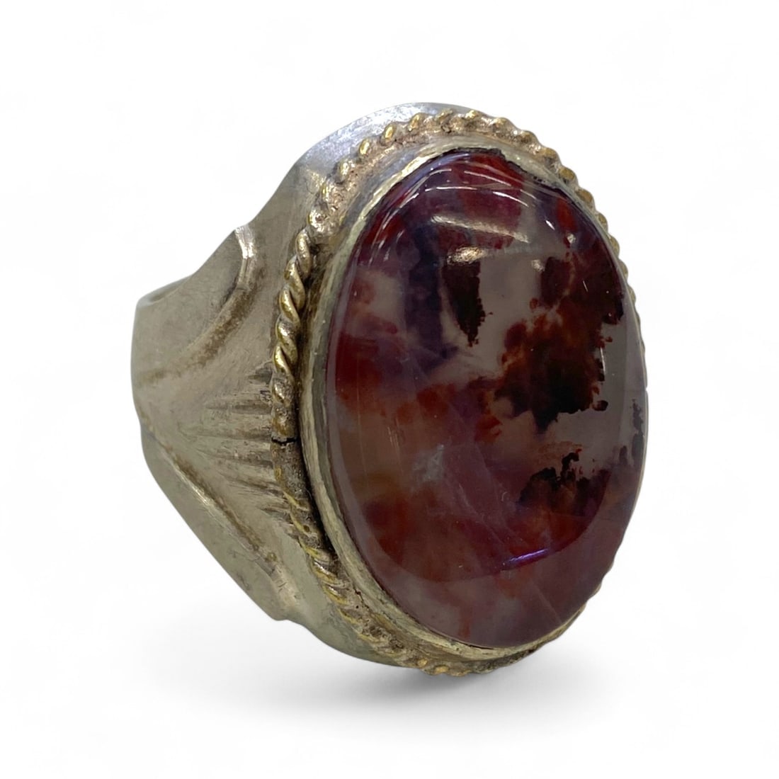 Antique Middle Eastern Carnelian Cabochon Silver Ring, c. Early 20th Century, 15g (1 of 4)