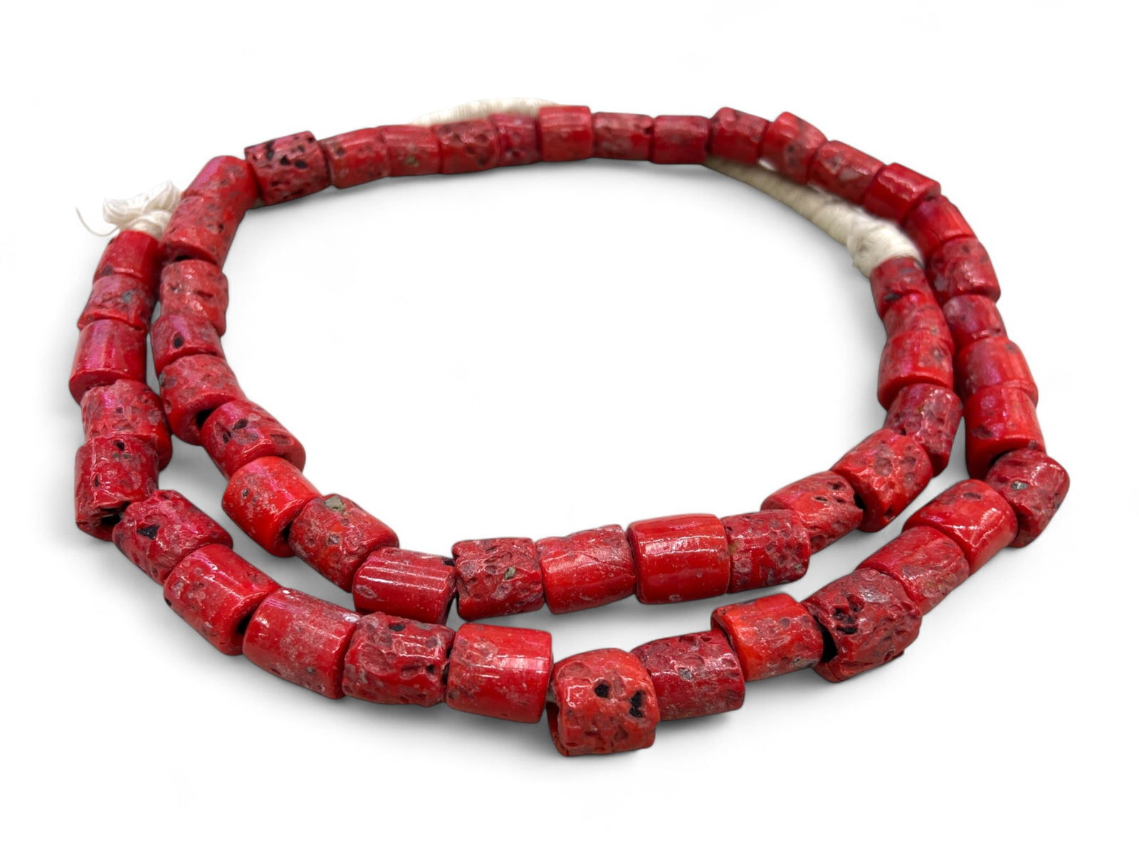 Vintage African Red Glass Trade Bead Strand, Cylindrical Form, Early 20th Century, 121g (1 of 2)