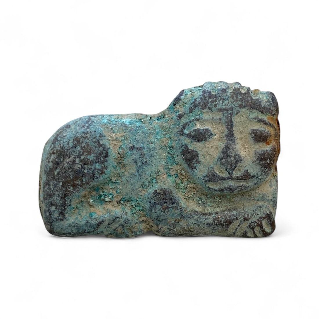 Ancient Achaemenid Reclining Lion Bronze Amulet, c. 6th-4th Century BCE, 32g: This diminutive yet commanding bronze lion amulet, dating to the Achaemenid period (c. 6th-4th century BCE), reflects the elegance and symbolic power of ancient Persian metalwork. The Achaemenid Empir