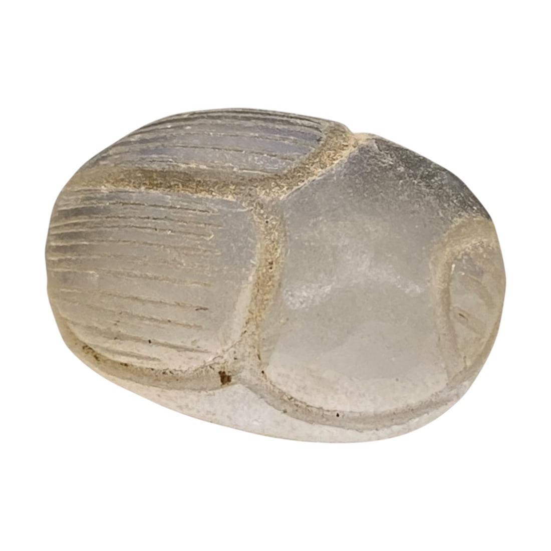 Ancient Egyptian Solar-Khepri Crystal Scarab Amulet, c. New Kingdom, 4g: This elegant and luminous scarab amulet, carved from clear crystal, dates to Egypt's New Kingdom period (c. 1550-1070 BCE), a time when personal devotion and funerary rites were deeply intertwined wit