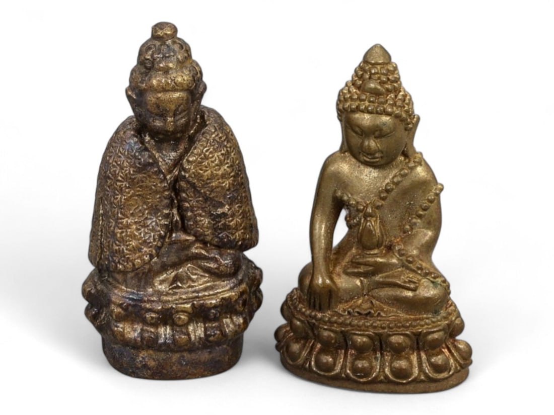 Vintage Thai Meditation Buddha Bronze Pair, c. Late 20th Century, 58g (1 of 2)
