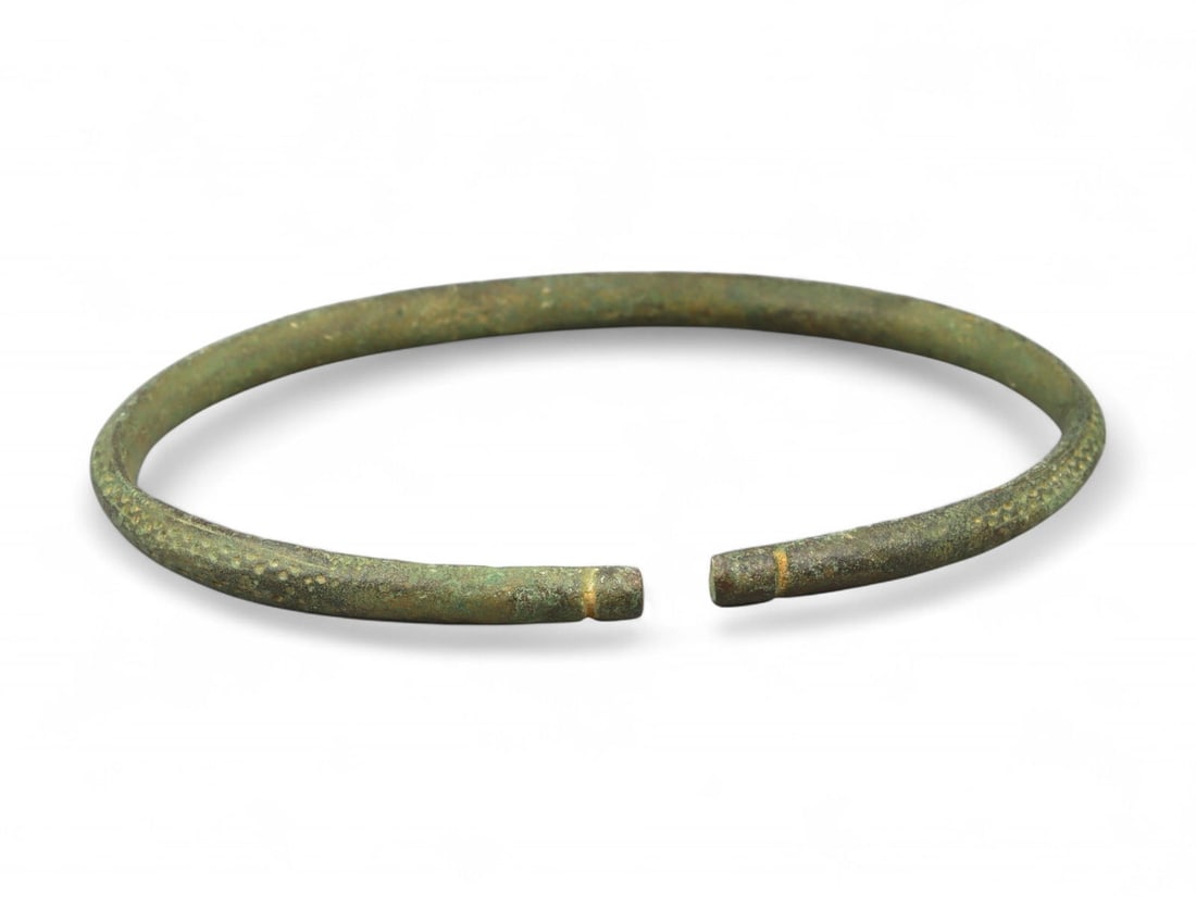 Ancient Roman Armillae Symbolic Bronze Bangle, c. 1st-3rd Century CE, 10cm, 46g: This authentic bronze bangle dates to the height of the Roman Empire, circa 1st-3rd century CE, a period marked by expansion, engineering marvels, and the spread of Roman culture across Europe and the