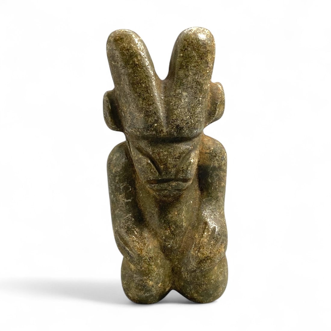 Antique Eastern Stone Ancestral Effigy Figurine with Horned Headdress, c. 18th-19th Century, 101g (1 of 5)
