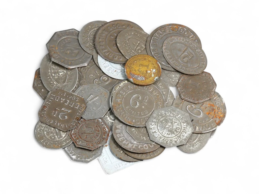 Antique British Co-operative Society Tokens - 36 Mixed Metal Trade Pieces, 52g (1 of 1)