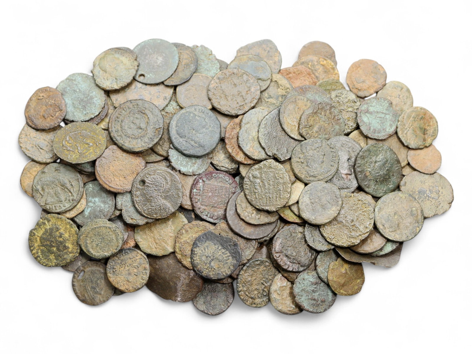 ROMAN EMPIRE: Imperial Reverence - AE Coinage Lot, 3rd-5th Century AD, 168 Coins, 13-25mm, 258g: Comprising 168 bronze coins struck across a turbulent swath of Roman history, this lot offers a richly patinated mosaic of imperial iconography and ideological endurance. From the soldier-emperors of 