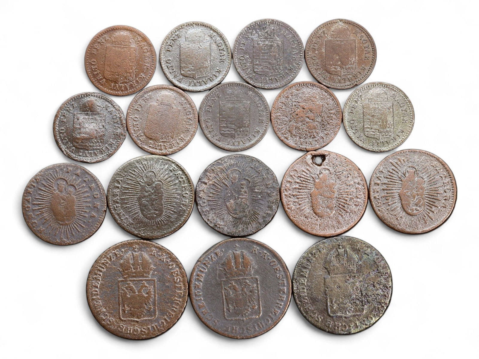 AUSTRIA/GERMAN STATES: Imperial Provinces - Kreuzer Coinage Lot, 1816-1892, 17 Coins, 18-28mm, 81g (1 of 2)