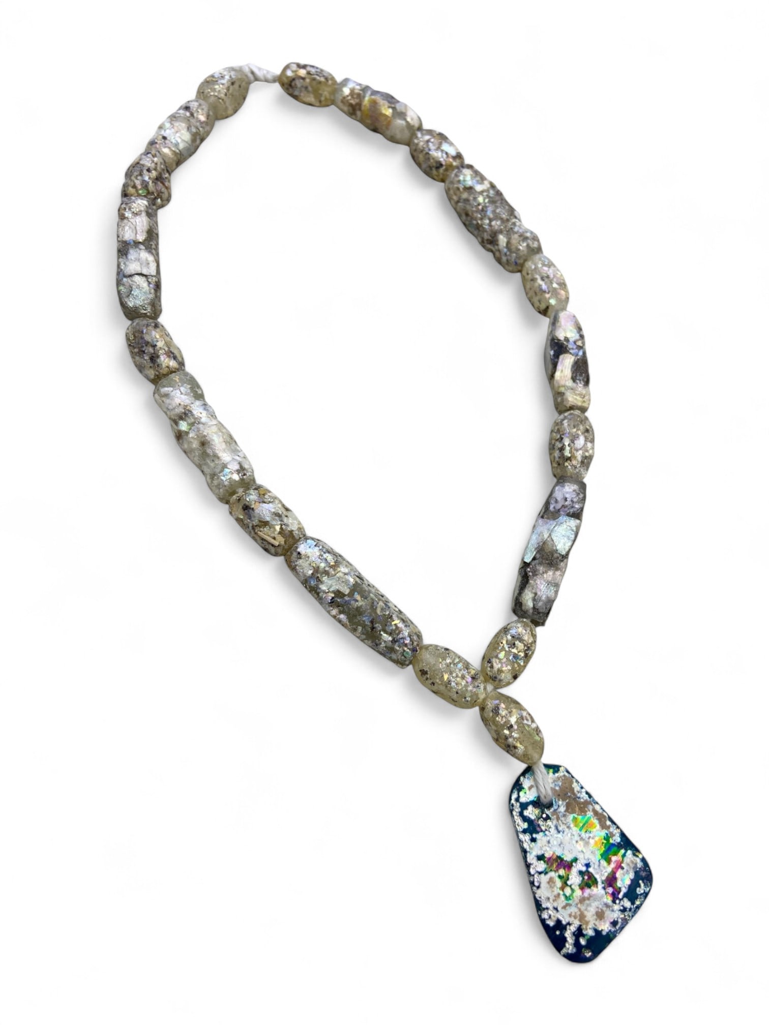 Ancient Hellenistic Iridescent Glass Bead Necklace Strand, c. 3rd-1st Century BCE, 42g (1 of 2)