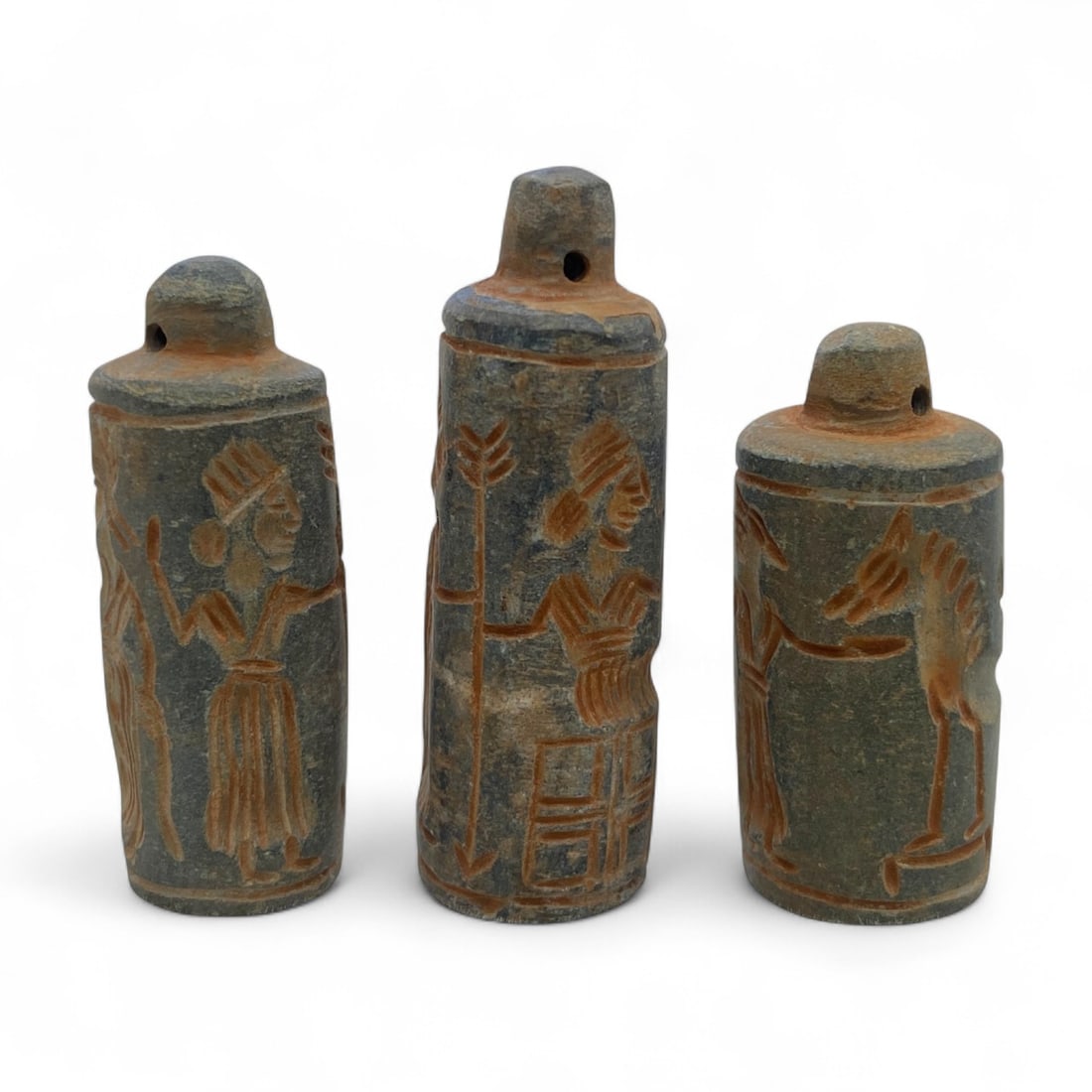 Ancient Mesopotamian-Style Ritual Bell Pendant Trio with Incised Figures, 2nd-1st Millennium BCE 92g (1 of 2)