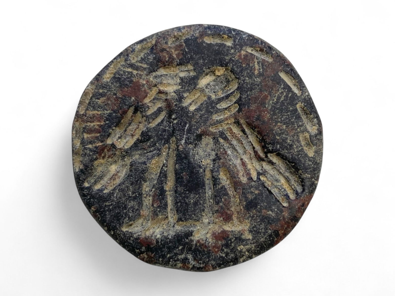 Ancient Near Eastern Double Convex Vulture Seal in Stone, c. 2nd Millennium BCE, 15g (1 of 4)