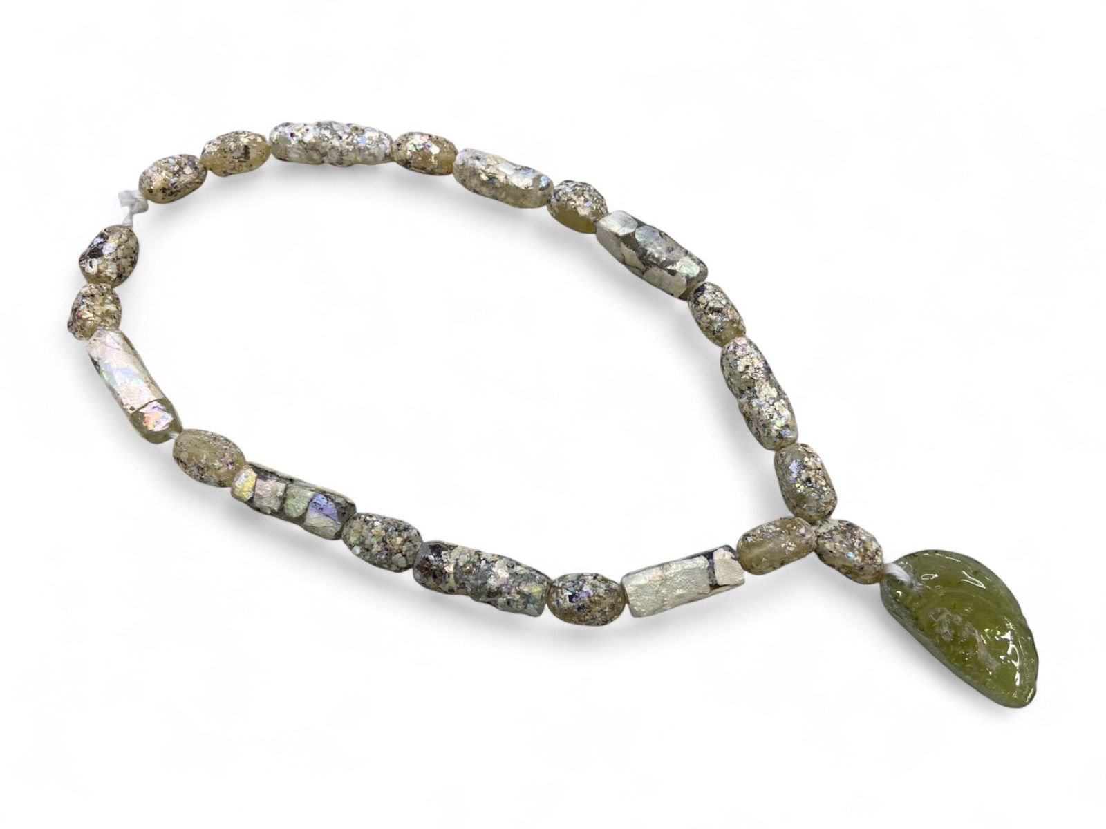 Ancient Hellenistic Iridescent Glass Bead Necklace Strand, c. 3rd-1st Century BCE, 44g (1 of 2)