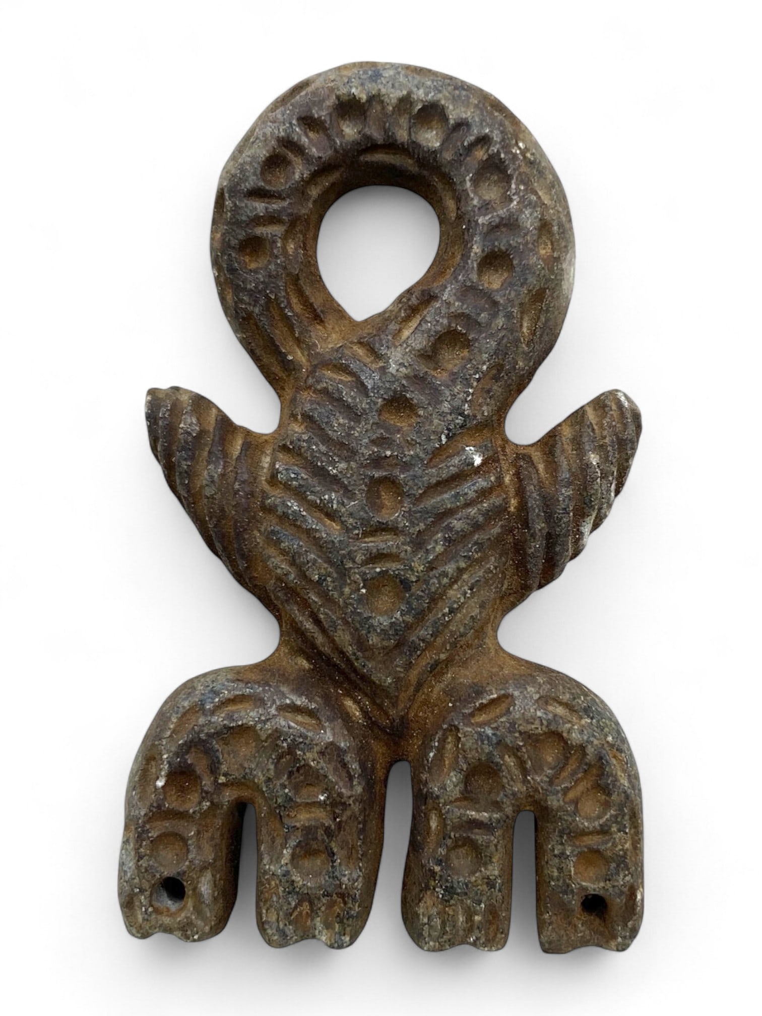 Ancient Indus Valley Anthropomorphic Steatite Amulet, c. 3rd Millennium BCE, 7cm: This compelling anthropomorphic amulet, carved from dark steatite and measuring 7 cm (2.75 in) in height with a weight of 42 grams (1.5 oz), hails from the heart of the ancient Indus Valley Civilizati