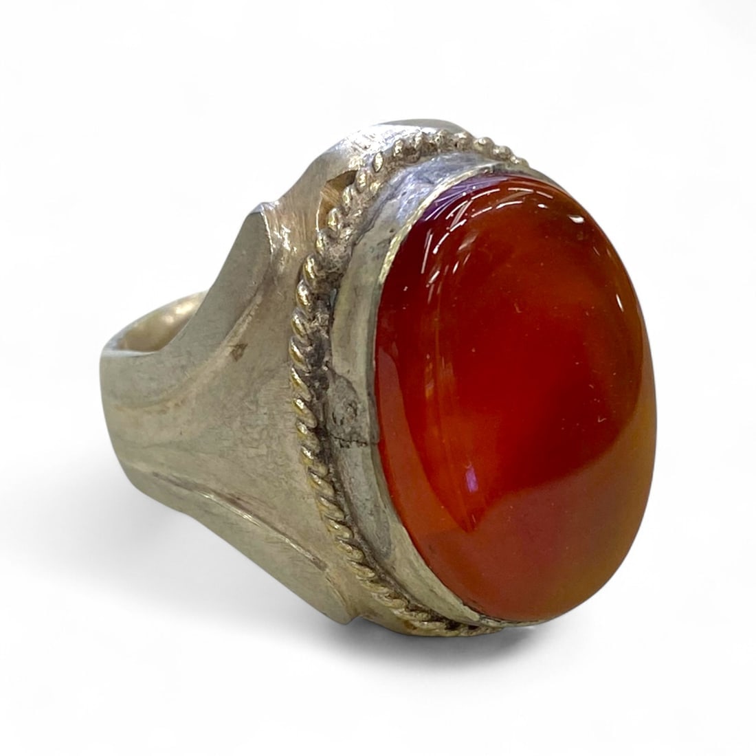 Antique Middle Eastern Sterling Silver Carnelian Ring, c. Mid-20th Century, 15g (1 of 3)