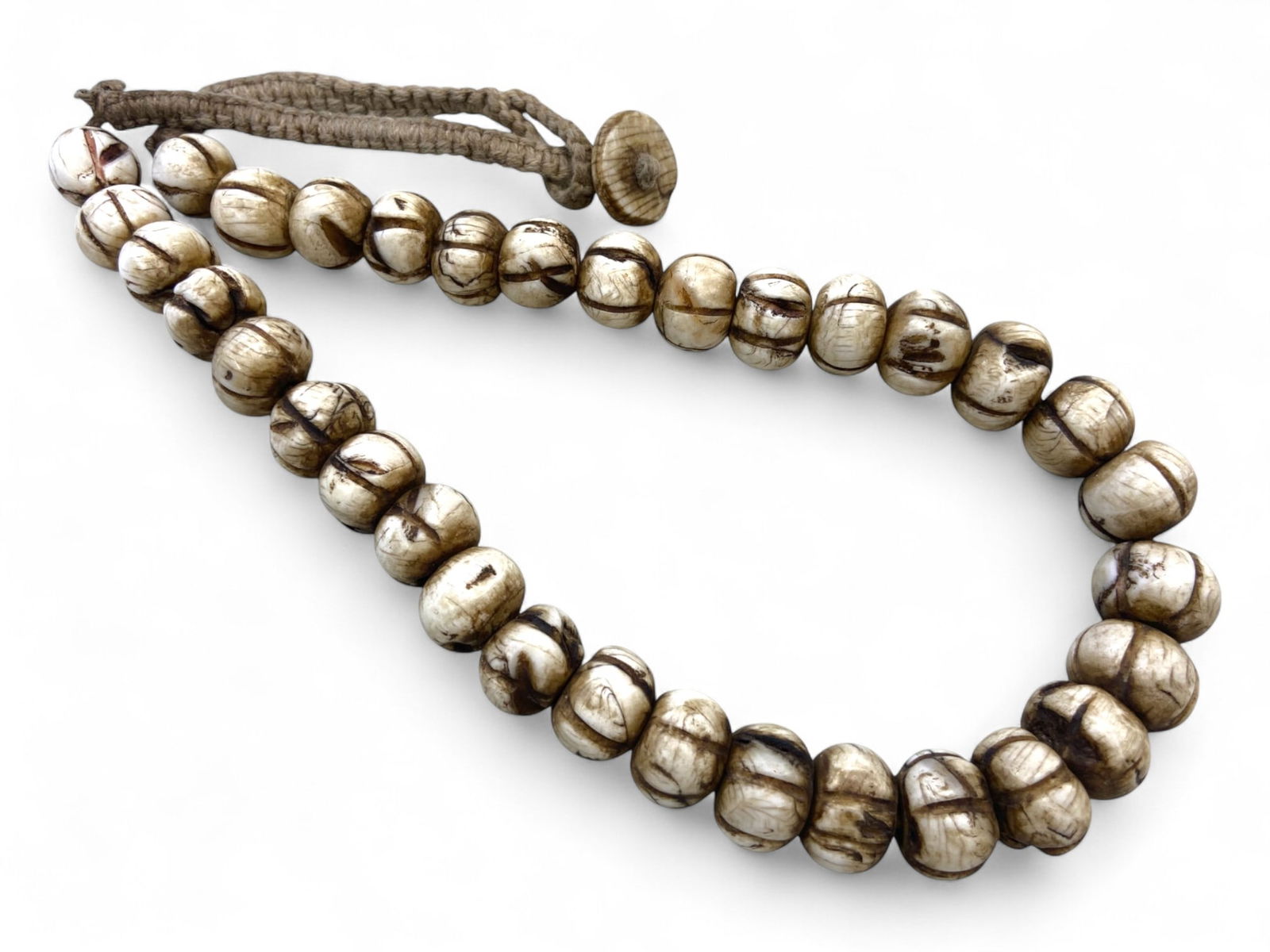 Antique African Hand-Carved Shell Beads Strand, c. 19th Century CE, 128g (1 of 3)