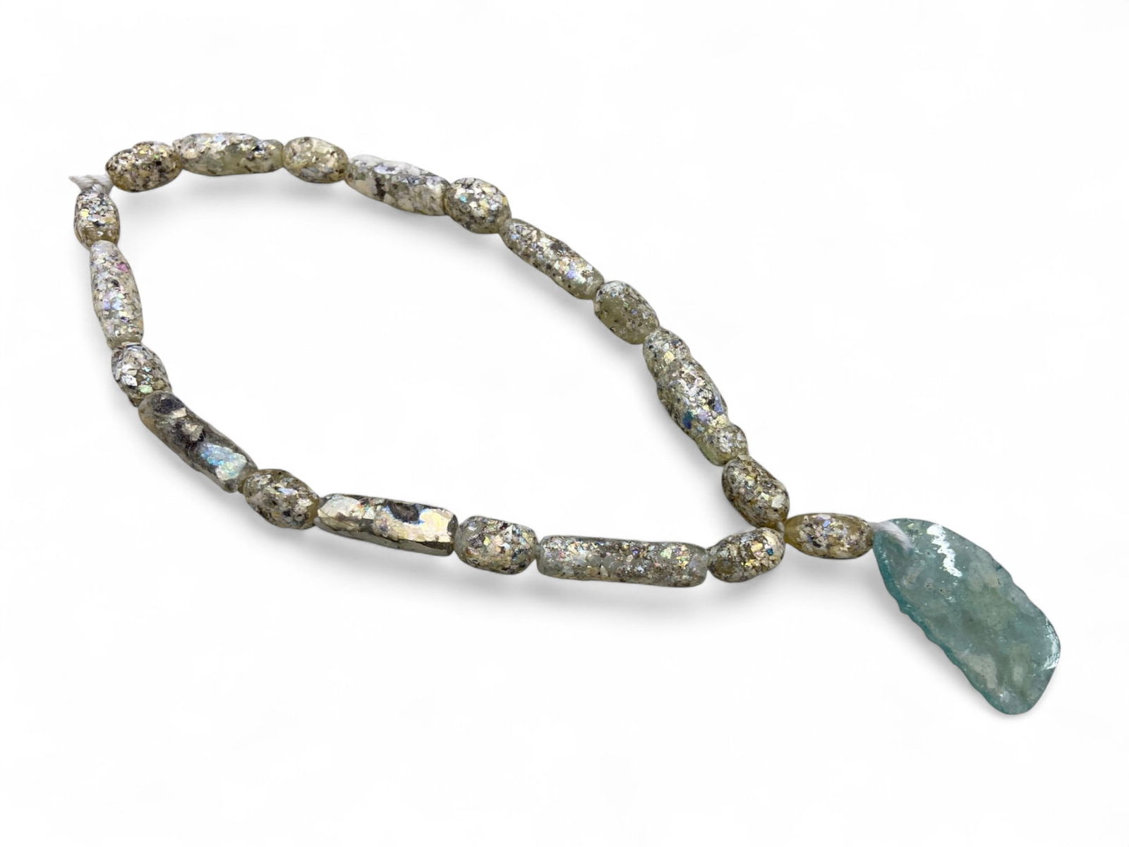Ancient Hellenistic Iridescent Glass Bead Necklace Strand, c. 3rd-1st Century BCE, 41g (1 of 2)