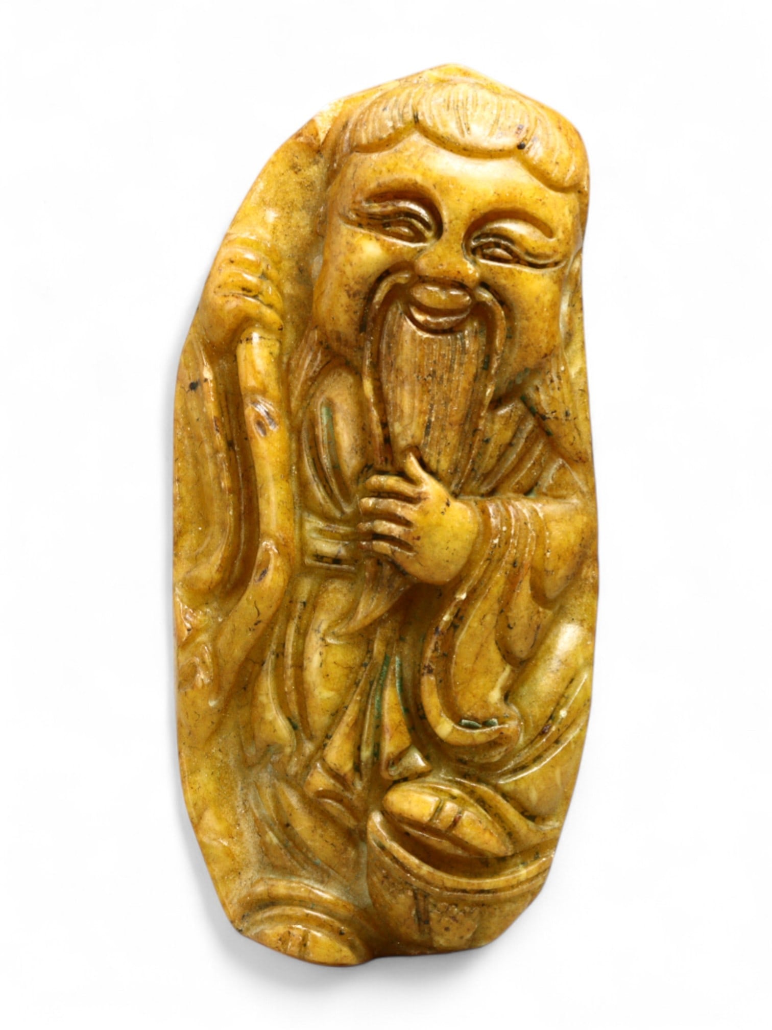 Antique Chinese Longevity Immortal Carving in Yellow Soapstone, c. 18th-19th Century, 48g (1 of 2)