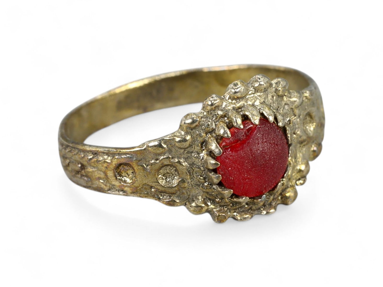 Ancient Roman Bezel-Set Red Glass Gem Bronze Ring with Gilding, c. 3rd-4th Century CE, US 10.75, 3g (1 of 3)