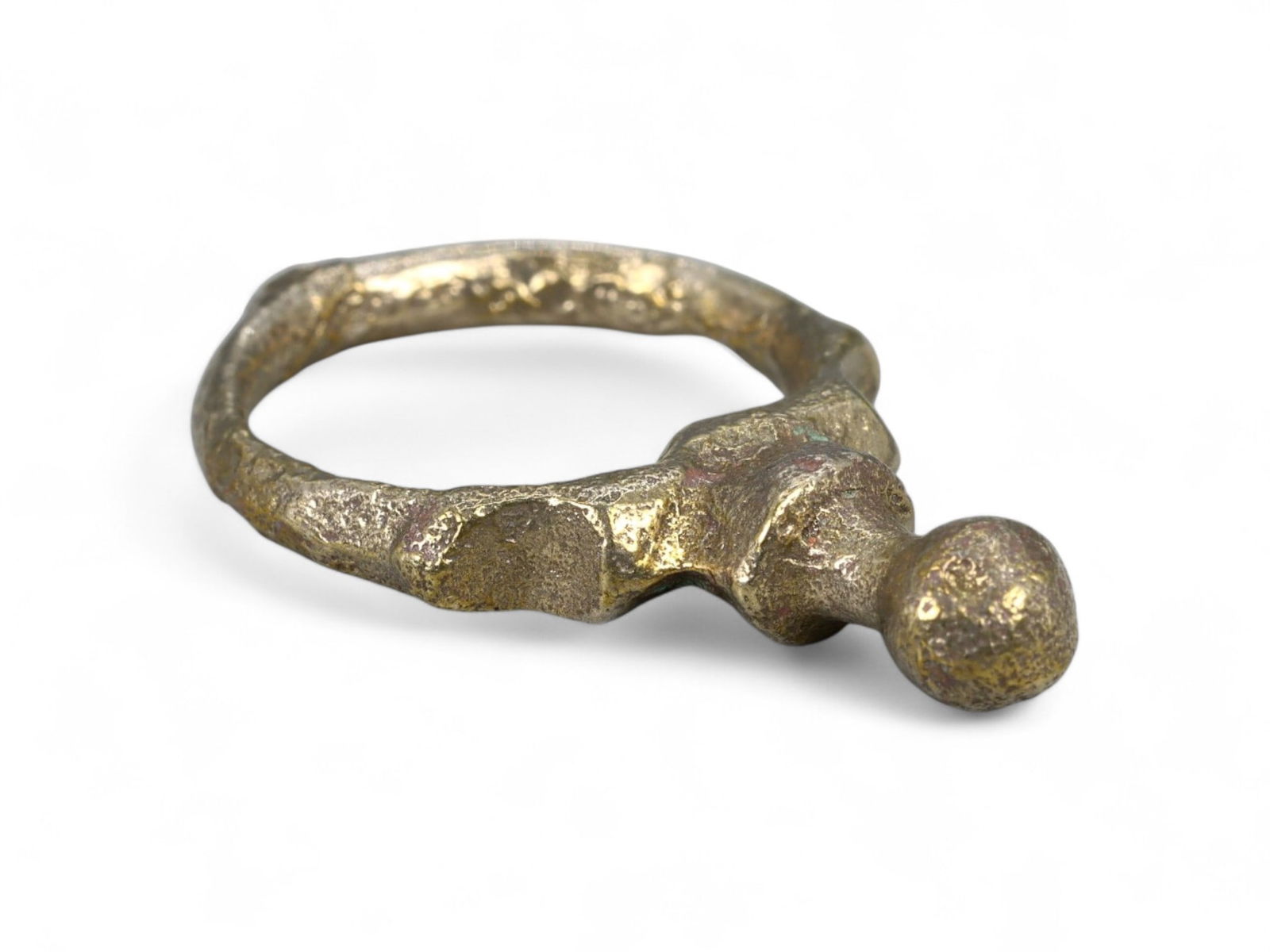 Ancient Celtic Knob Terminal Bronze Ring with Gilding, c. 3rd-1st Century BCE, US 4, 4g (1 of 3)