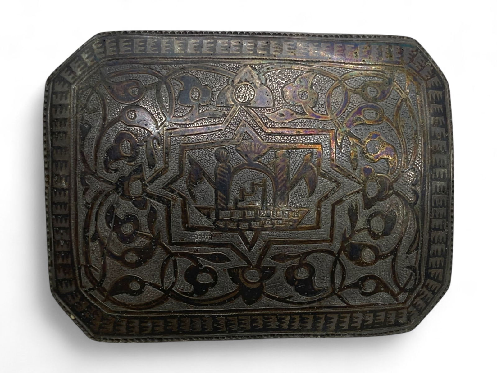 Ancient Medieval Islamic Boat Motif Silver Belt Buckle Plaque, c. 12th-14th Century CE, 54g (1 of 2)