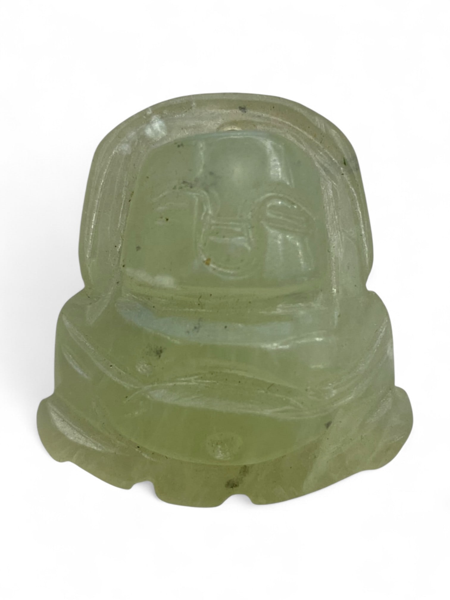 Antique Chinese Seated Buddha Amulet in Green Jade, Qing-Republican Era, c. Early 20th Century, 6g (1 of 2)