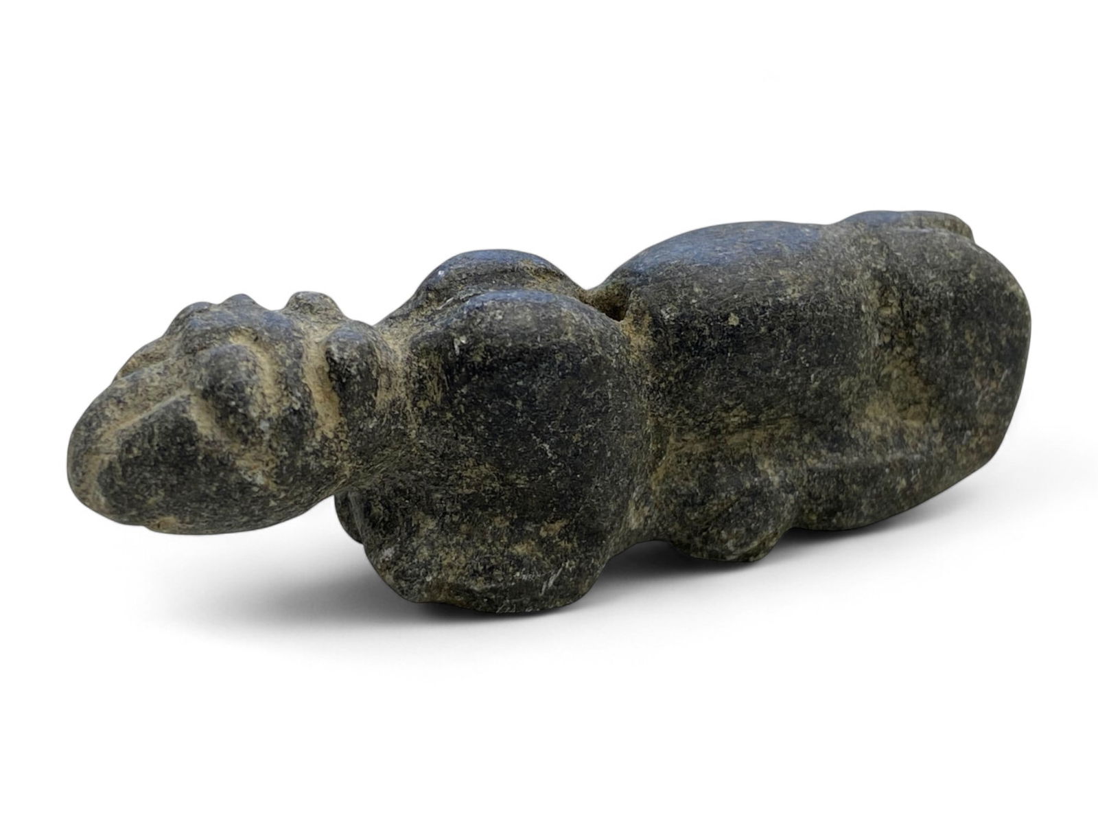 Ancient Indus Valley Steatite Zoomorphic Amulet, c. 2300-1700 BCE, 27g: This charming steatite amulet, sculpted in the form of a reclining animal - possibly a stylized bovine or river creature - originates from the Indus Valley Civilization, one of the world's earliest ur