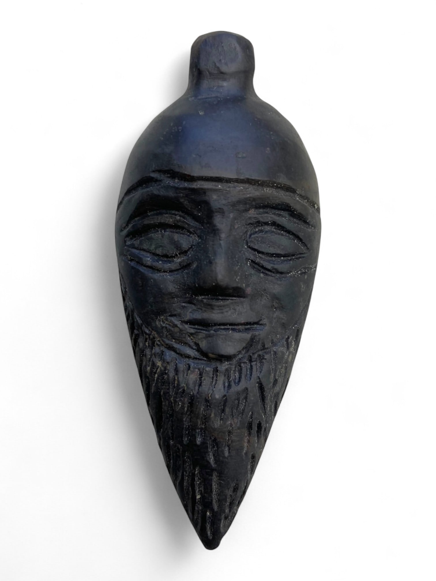 Antique Medieval Black Stone Amulet with Bearded Male Face, c. 12th-15th Century CE, 73g (1 of 2)