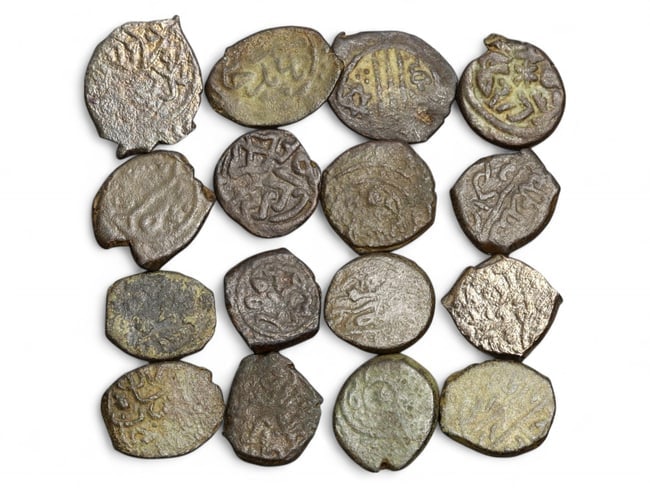 INDIA/SULTANATE: Delhi Rule - Islamic Calligraphy Bronze Coin Lot, c.13th-15th Century, 18-21mm (1 of 2)