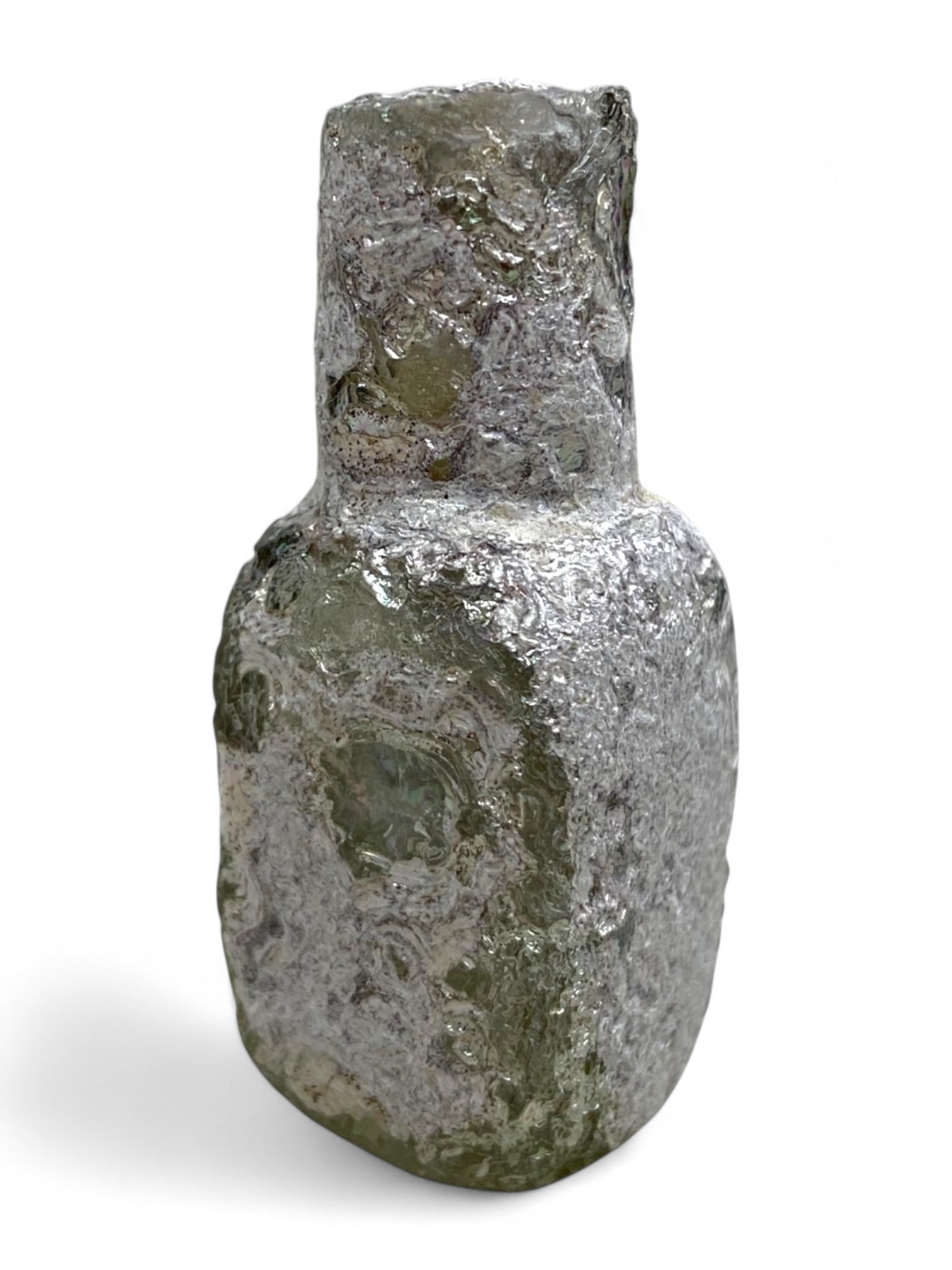 Ancient Roman Silver-Iridescent Green Glass Miniature Bottle, c. 1st-3rd Century CE, 17g (1 of 4)