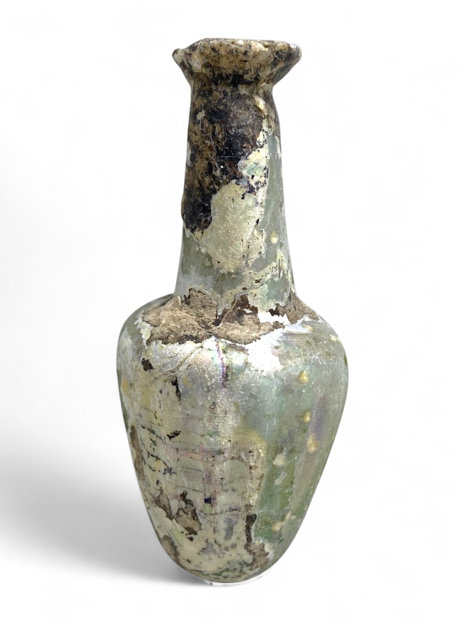 Ancient Roman Iridescent Glass Perfume Bottle Unguentarium, c. 1st-3rd Century CE, 35g (1 of 4)