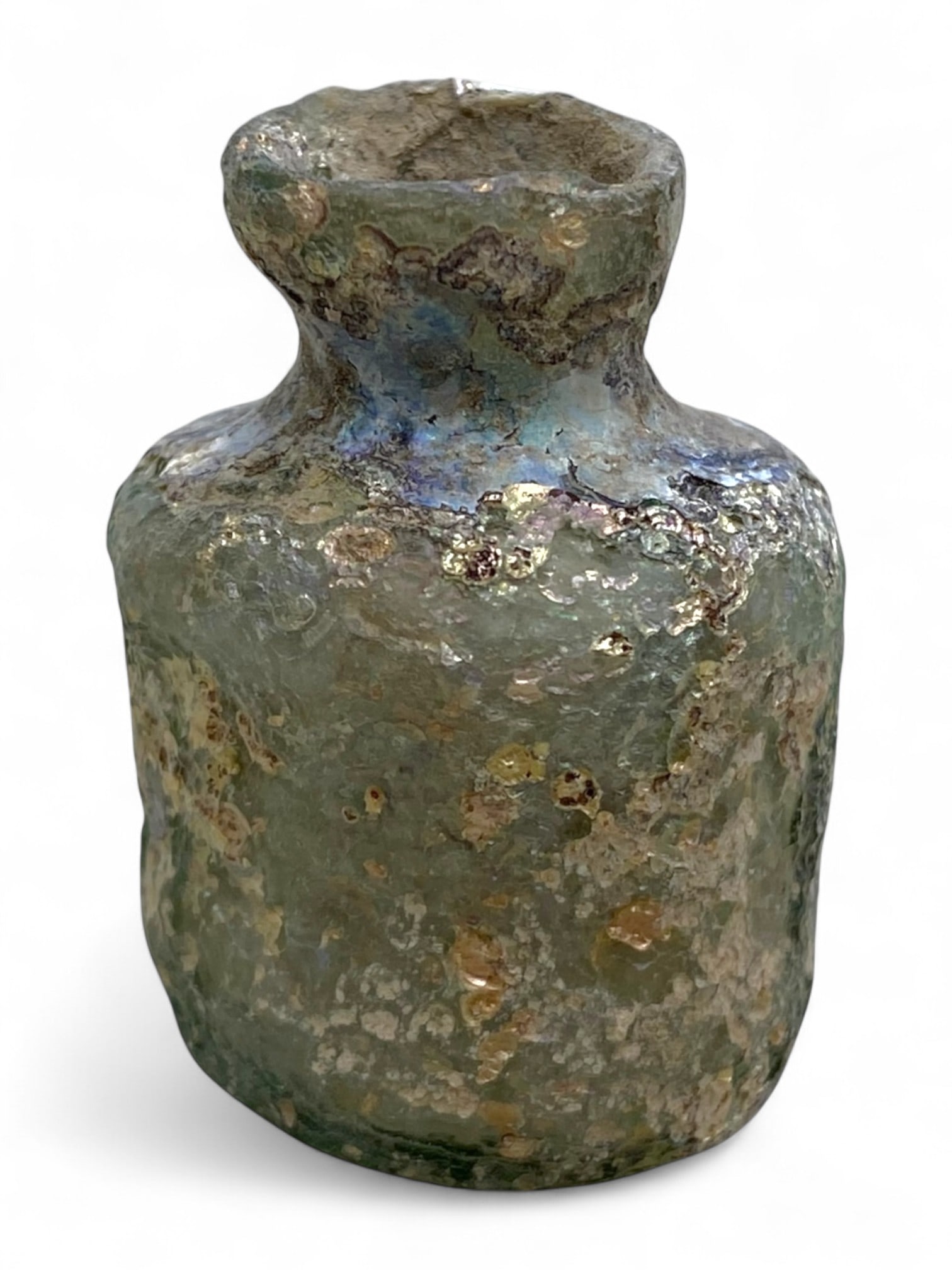Ancient Roman Iridescent Pale Glass Cosmetic Bottle, c. 1st-3rd Century CE, 11g (1 of 3)