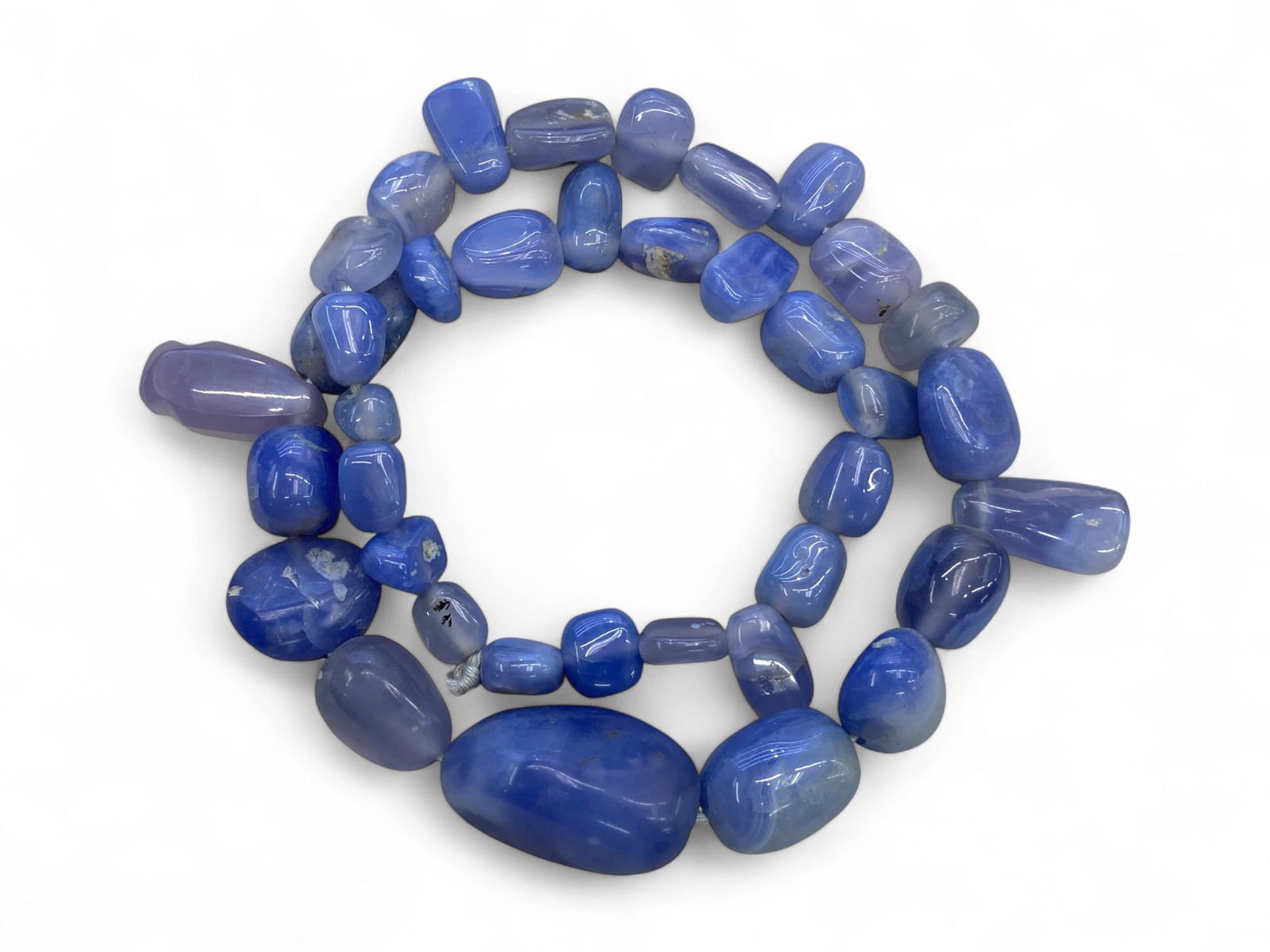 Ancient Medieval Eastern European Blue Chalcedony Trade Beads Strand, c. 9th-12th Century CE, 125g (1 of 1)