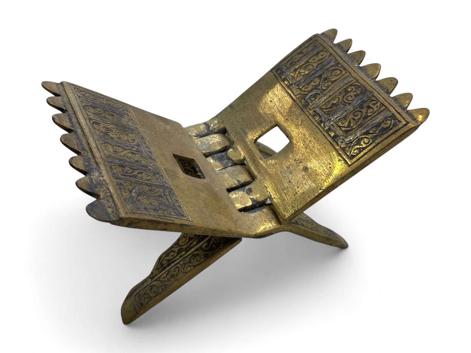Ancient Medieval Islamic Brass Engraved Quran Stand (Rehal), c. 16th-18th Century CE, 342g (1 of 3)