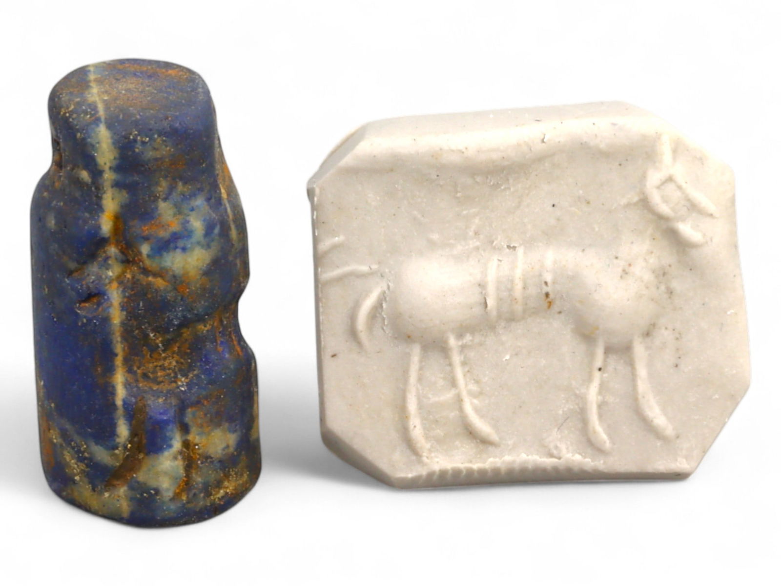 Ancient Akkadian High-Relief Animal Motif Lapis Lazuli Cylinder Seal, c. 2350-2150 BCE, 4.4g