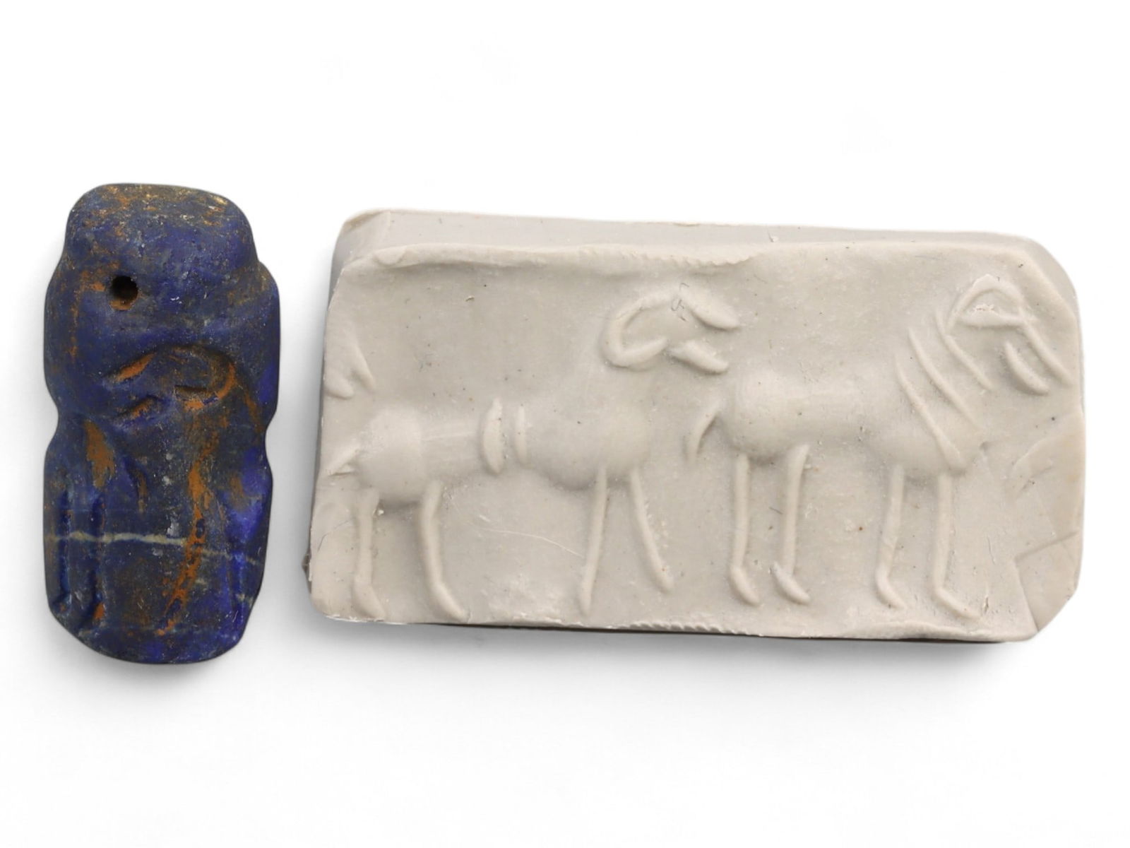 Ancient Akkadian Three Ram Procession High-Relief Lapis Lazuli Cylinder Seal, c. 2350-2150 BCE, 5.3g (1 of 4)