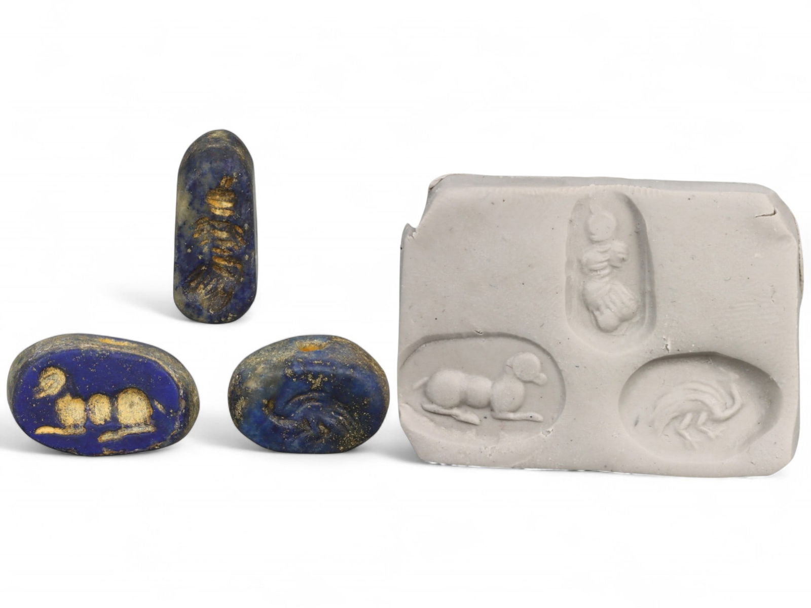 Ancient Elamite Lapis Lazuli Oval Stamp Seal Set Depicting Human and Animals, 2500-1800 BCE, 16g (1 of 4)