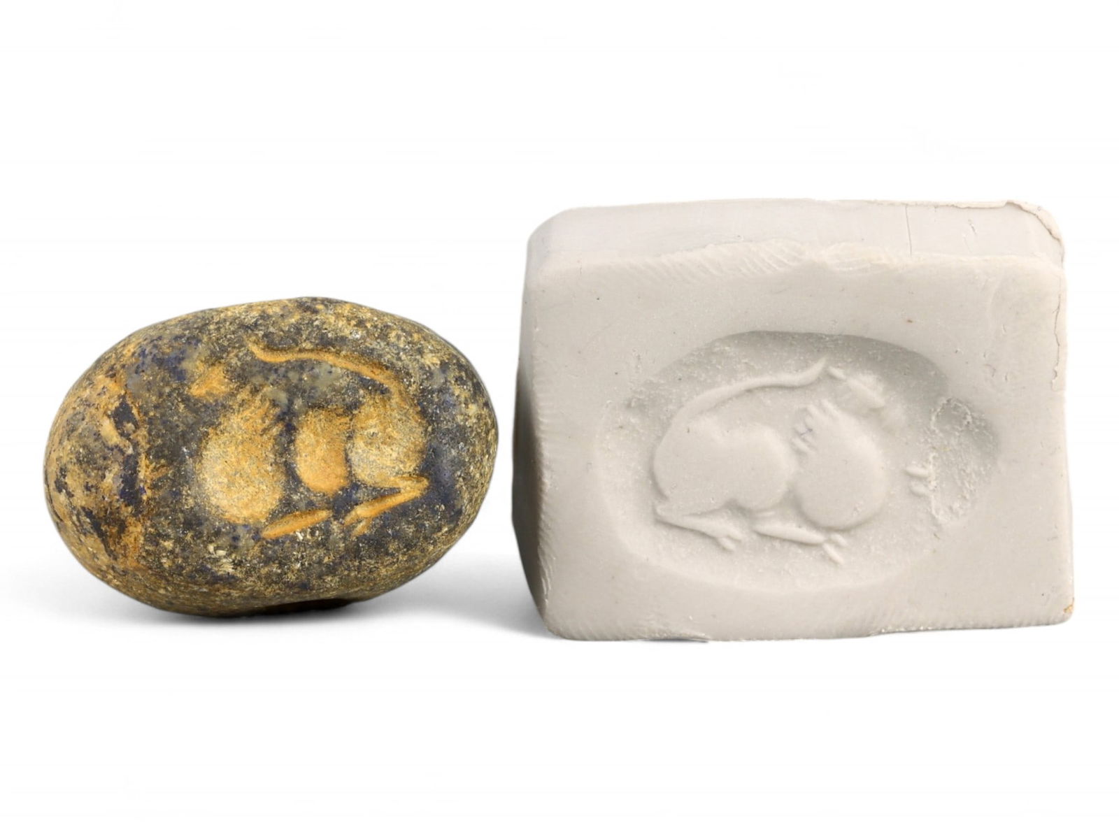 Ancient Elamite Curled Ibex Motif Lapis Lazuli Stamp Seal, c. 2500-1800 BCE - 14g (1 of 3)