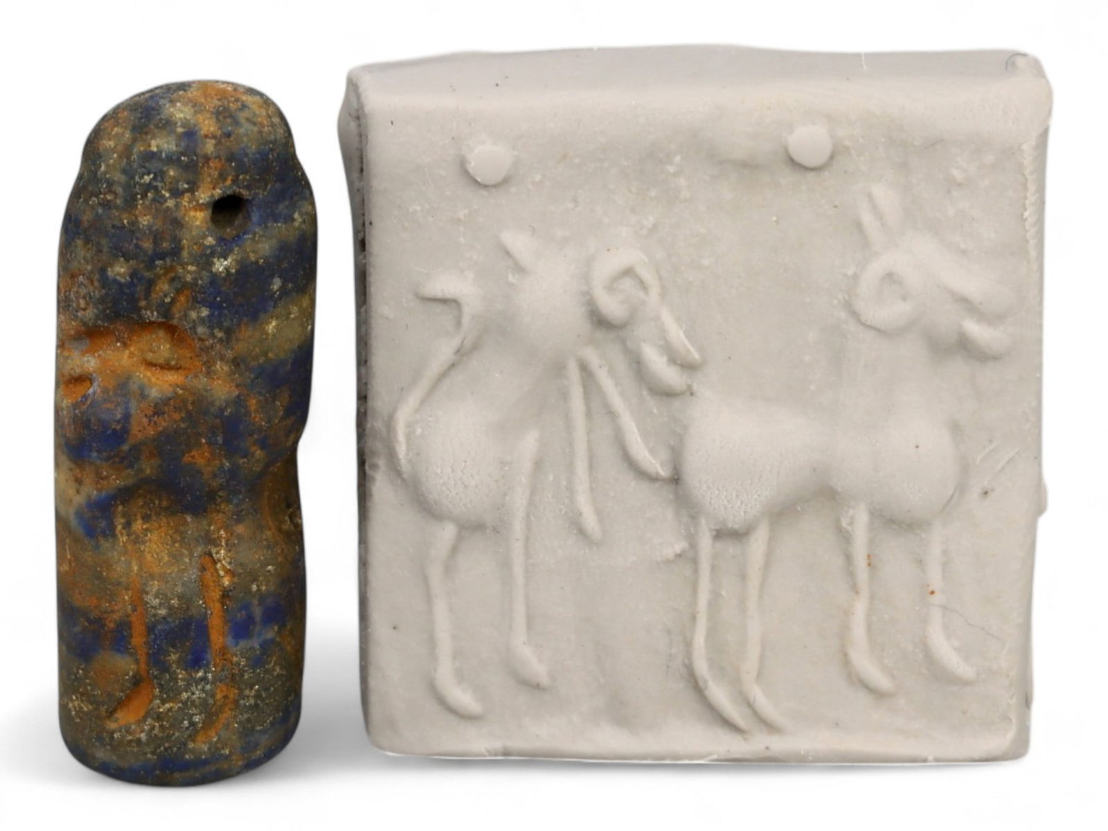 Ancient Akkadian Twin Ram High-Relief Lapis Lazuli Cylinder Seal, c. 2350-2150 BCE, 4.8g (1 of 4)