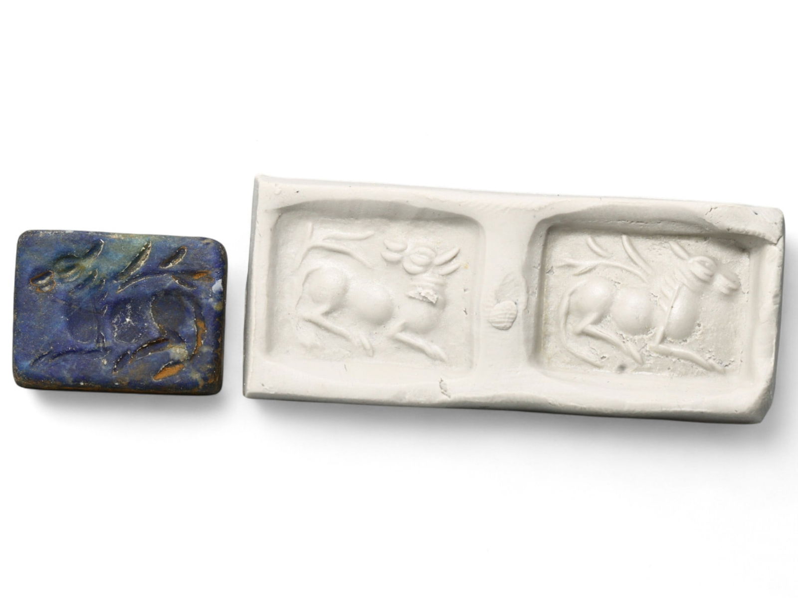 Ancient Elamite Bifacial Lapis Lazuli Leaping Gazelle Stamp Seal, c. 2500-1800 BCE, 4.53g (1 of 3)