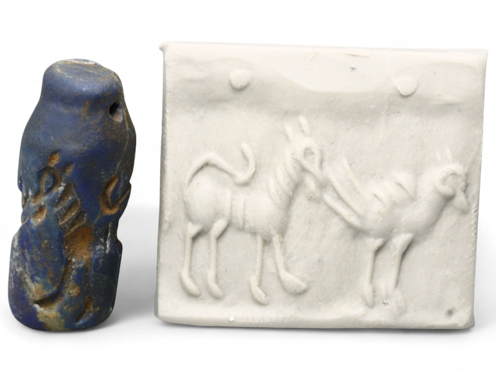 Ancient Akkadian Dual Animal Symbolism Lapis Lazuli Cylinder Seal, c. 2350-2150 BCE, 4.6g (1 of 4)
