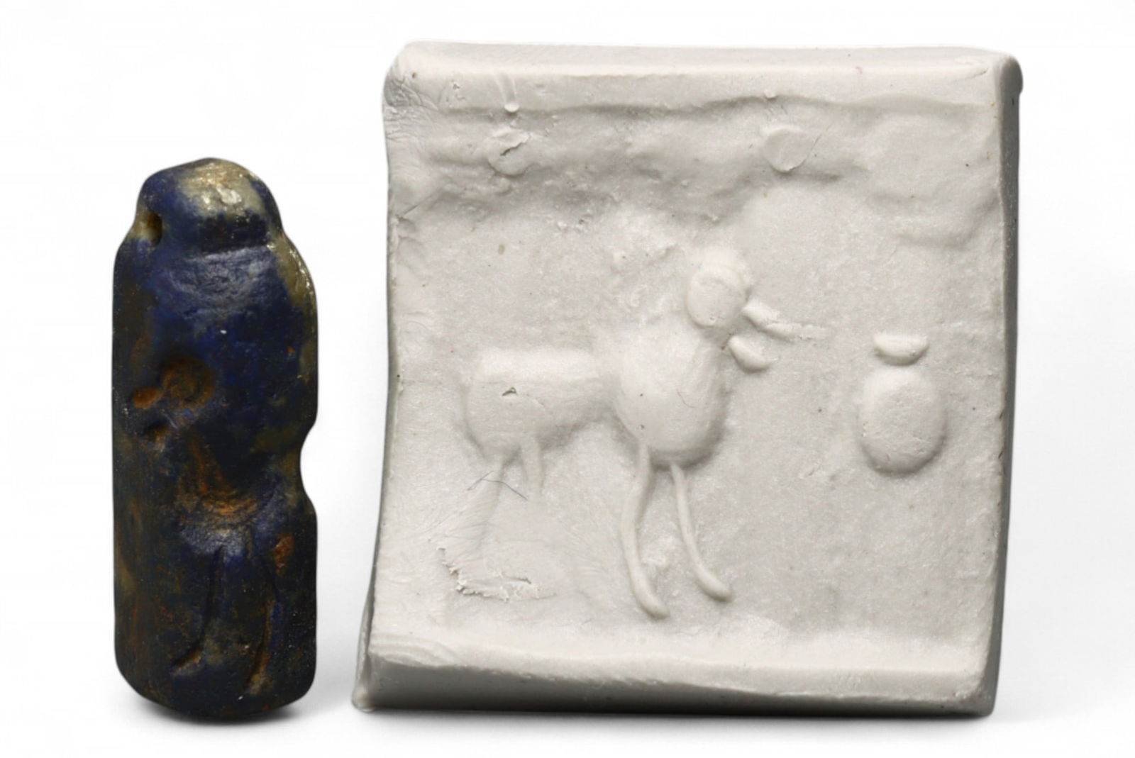 Ancient Akkadian Ram and Offering Vessel Lapis Lazuli Cylinder Seal, c. 2350-2150 BCE, 2.8g (1 of 4)