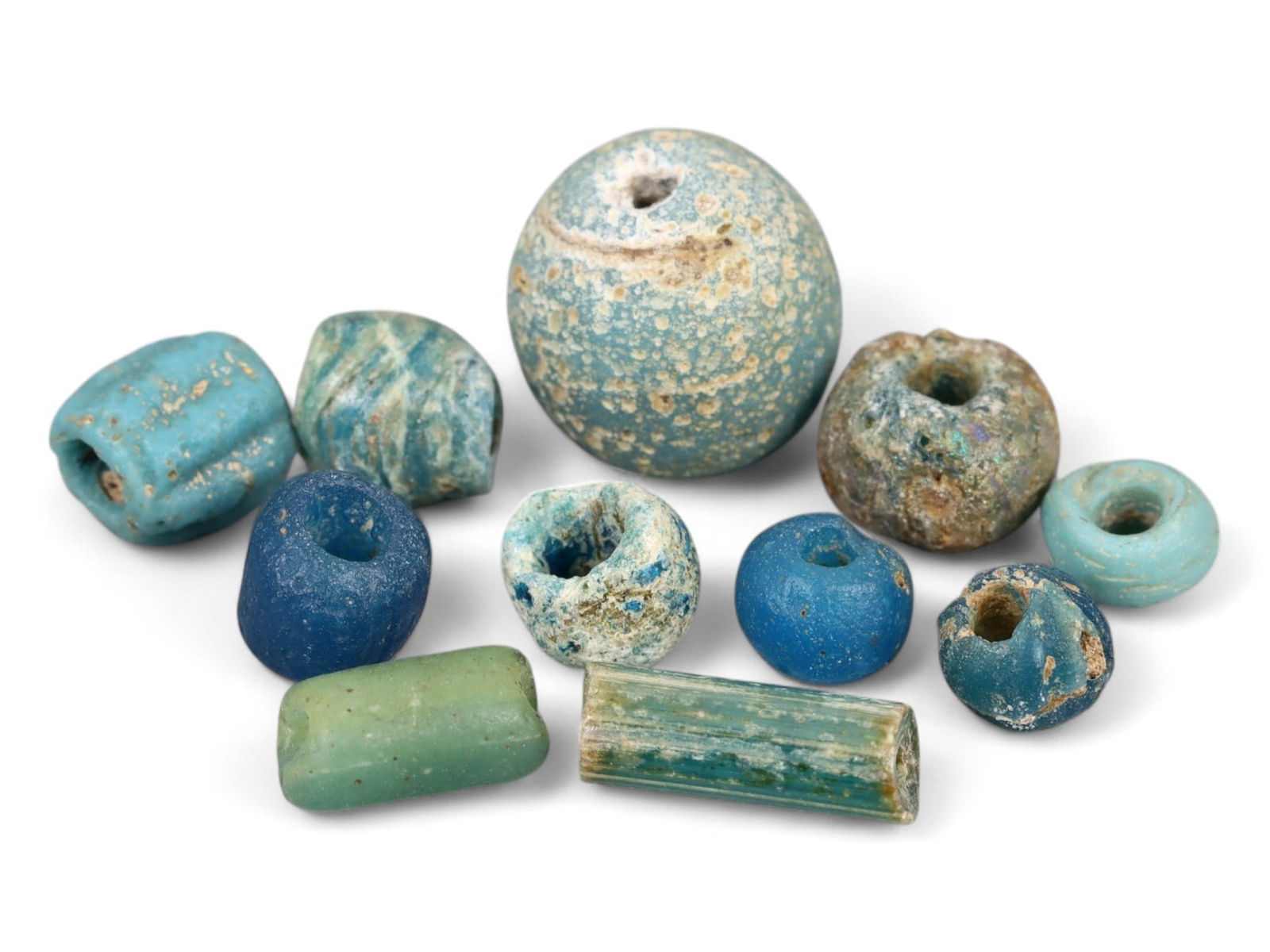 Ancient Egyptian Turquoise and Cobalt Glass Bead Group, c. 16th-11th Century BCE, 2.8g (11pcs) (1 of 1)