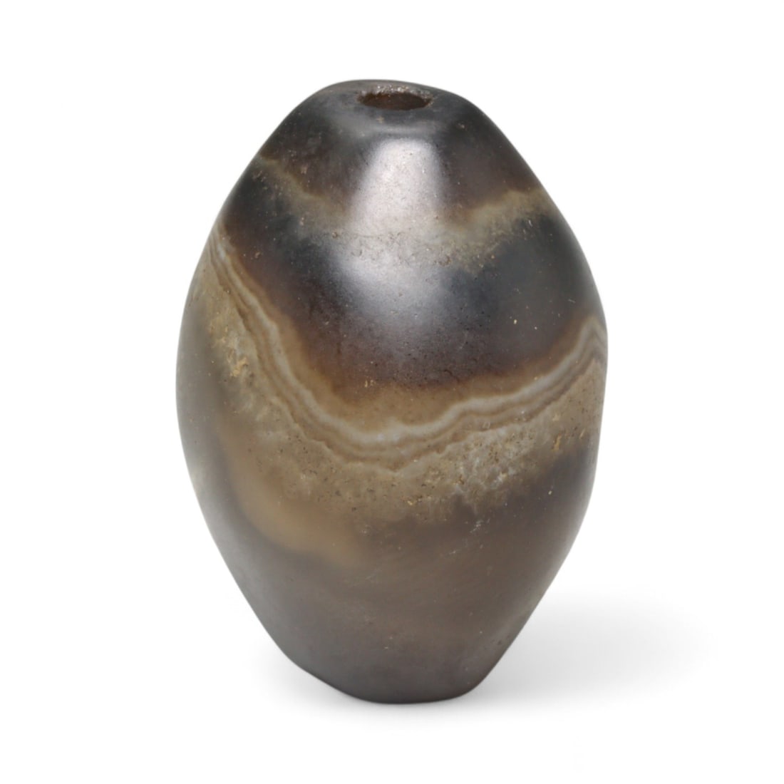 Ancient Medieval Seljuk Banded Agate Spiritual Pendant Bead, c. 11th-14th Century CE, 2.5cm, 11.5g (1 of 3)