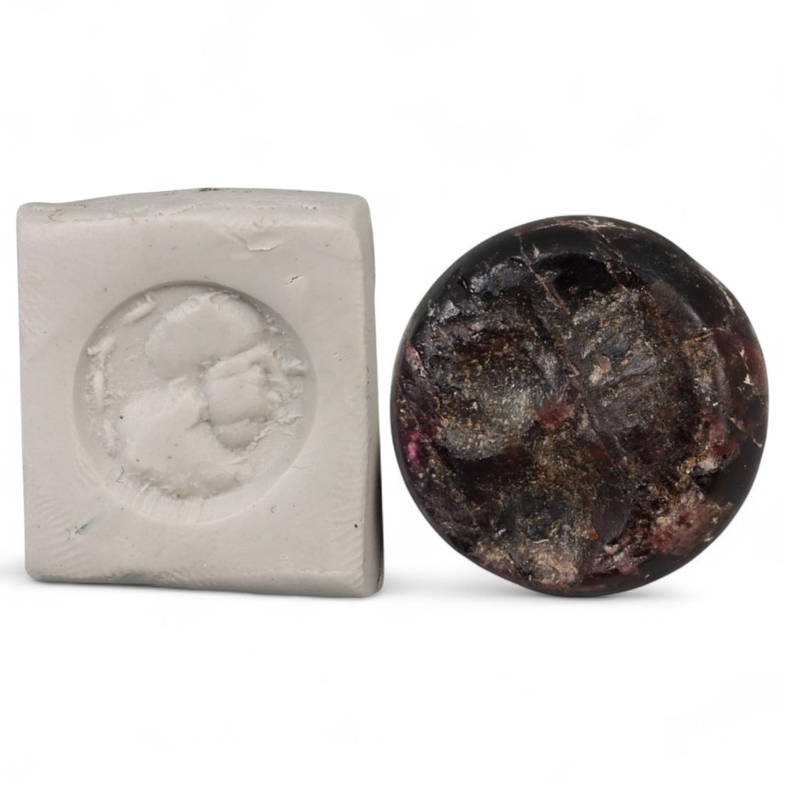 Ancient Parthian-Sasanian Heroic Combat Agate Stamp Seal, c. 2nd-4th Century CE, 4.9g: This rare hemispherical agate stamp seal, dating between the 2nd and 4th centuries CE, bridges the artistic traditions of the Parthian and Sasanian empires-two of Iran's most influential dynasties. Me