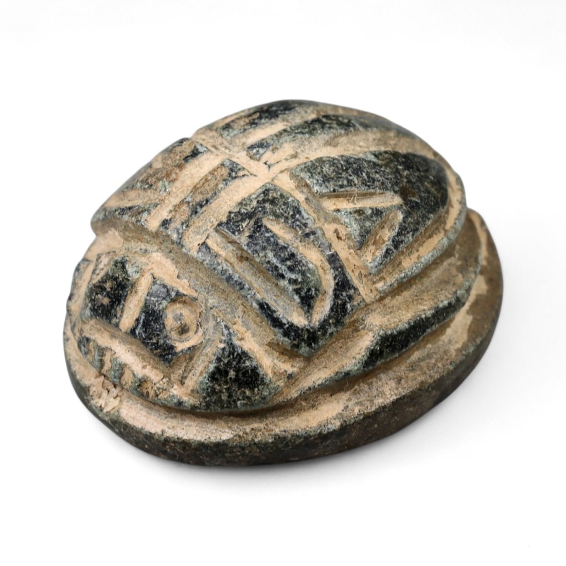 Ancient Egyptian Solar Pattern Steatite Scarab Amulet, c. 18th Dynasty, 7g (1 of 4)