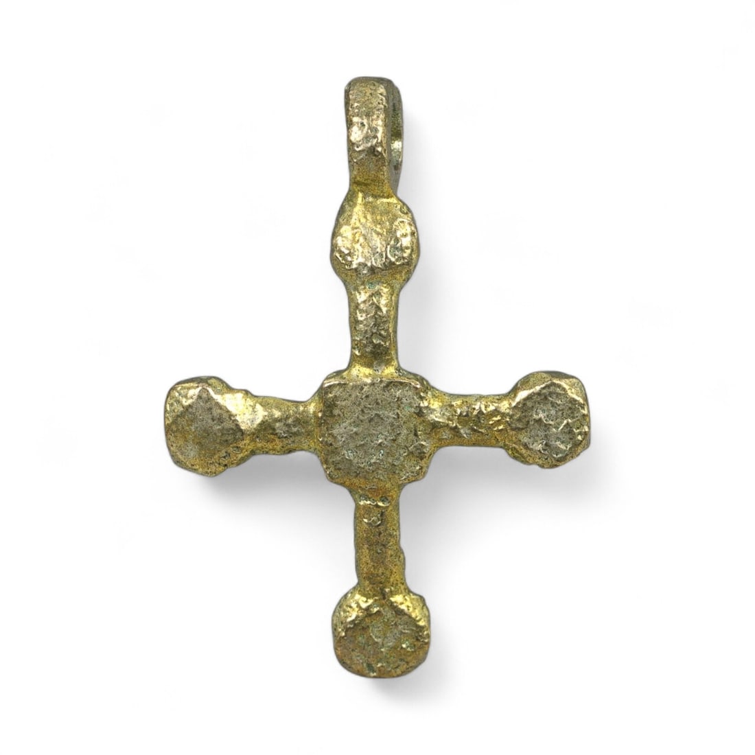 Ancient Slavic Gilt Bronze Cross Pendant with Rounded Arms, c. 10th-12th Century CE, 1.0g (1 of 2)