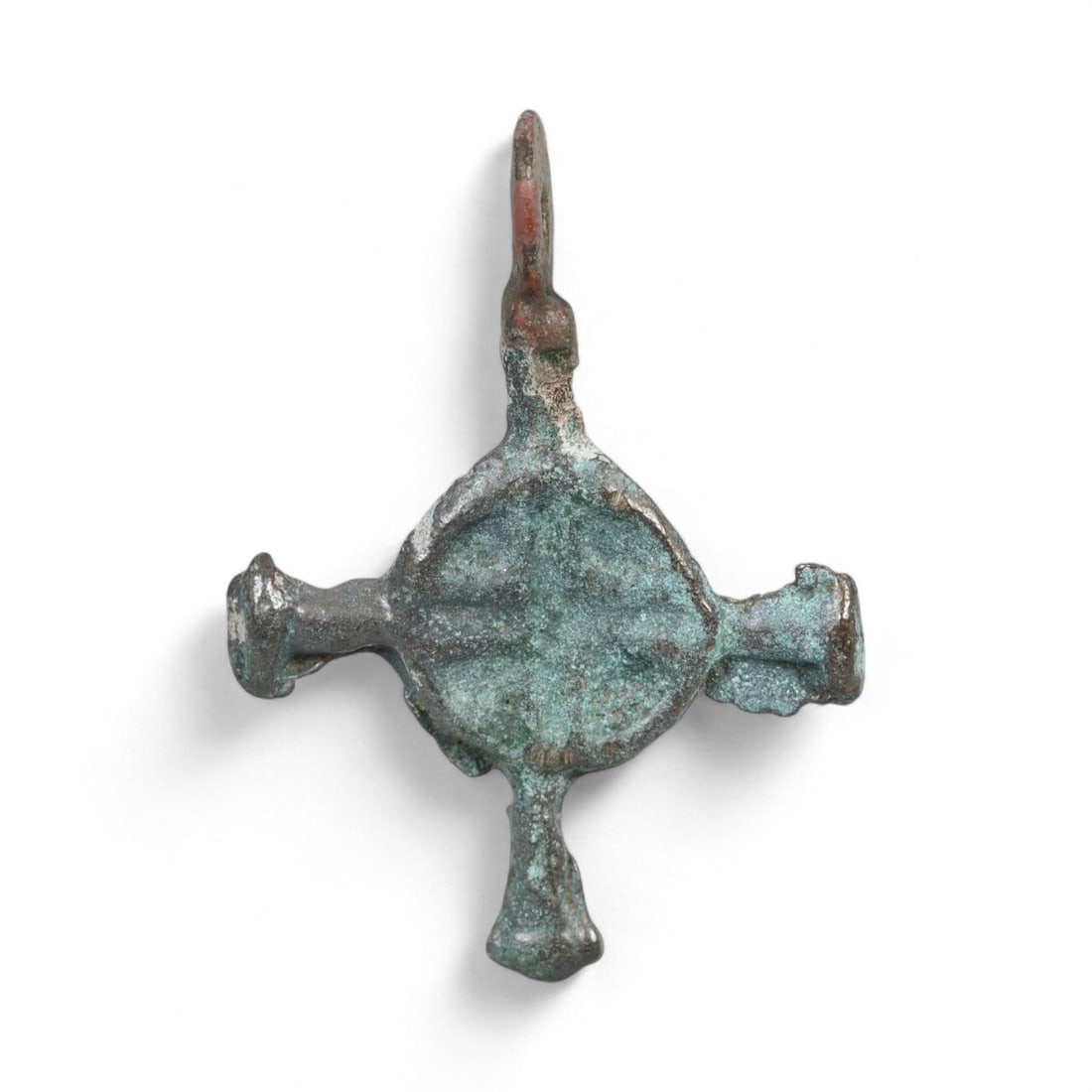 Ancient Medieval Kievan Rus Disc-Centered Bronze Cross Pendant, c. 10th-12th Century CE, 1.3g (1 of 2)