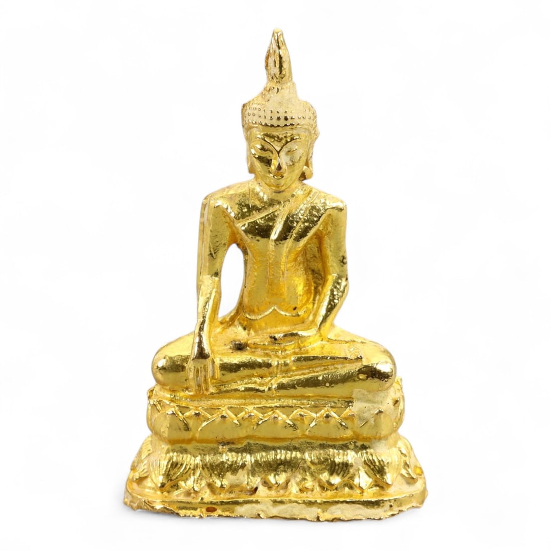Vintage Thai Gilded Seated Buddha in Bhumisparsha Mudra, c. Mid-20th Century, 94g (1 of 3)