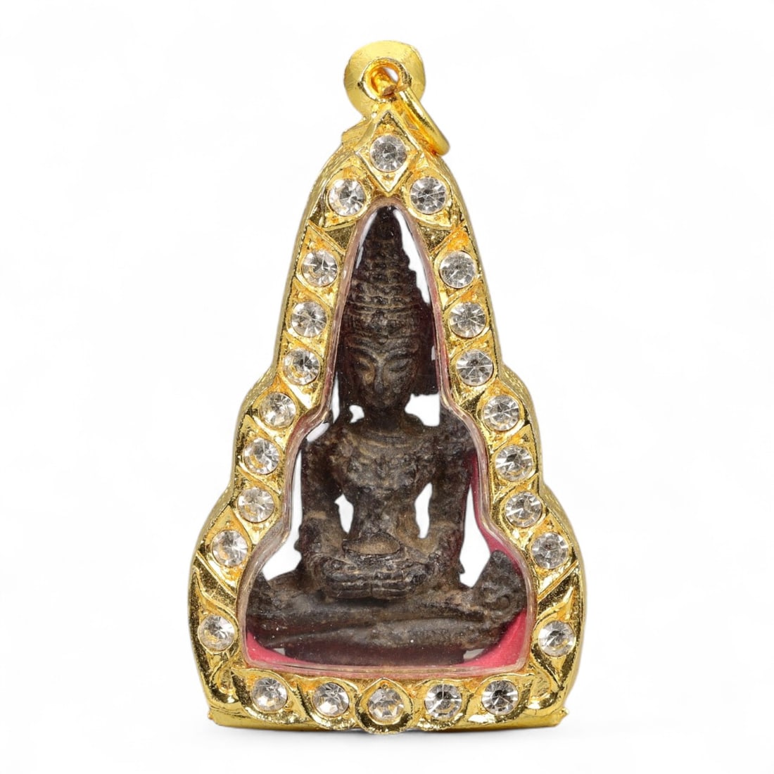 Vintage Thai Crowned Buddha Meditation Amulet in Jeweled Gilt Case, mid-20th Century, 59g (1 of 2)